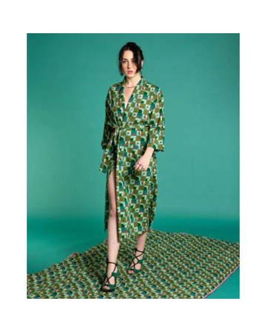 Les Touristes Green Long Cotton Dressing Gown, Aberdeen Emerald One Size, Adult.