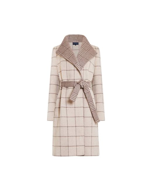 French Connection Natural Fran Wool Belted Coat Taupe Check 70vnc