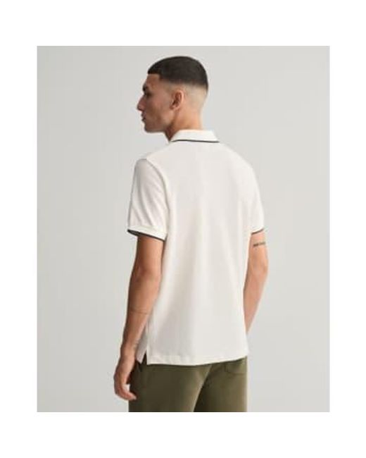 Gant White Framed Tipped Piqué Polo Shirt for men