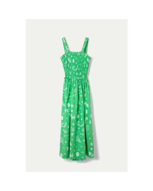 Damson Madder Green Keira Shirred Midi Dress / Xs