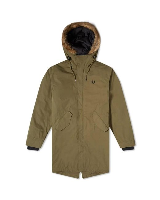 Fred Perry Green Authentic Zip Primaloft® Lined Parka Bristish Olive for men