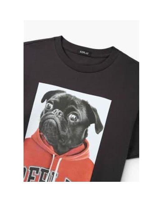 Replay Herrenklassiker mops-print-t-shirt in fast schwarz in Black für Herren