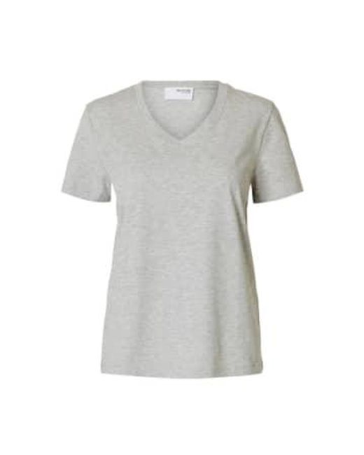 Camiseta cuello en v gris SELECTED de color Gray