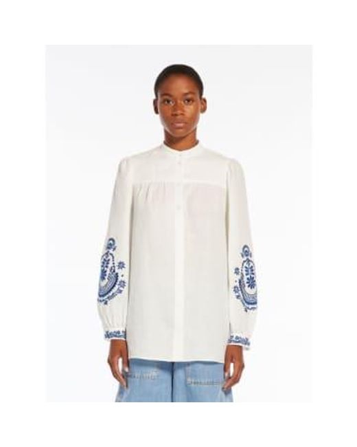 Carnia Embroidered Puff Sleeve Shirt Size 14 Col W di Weekend by Maxmara in White