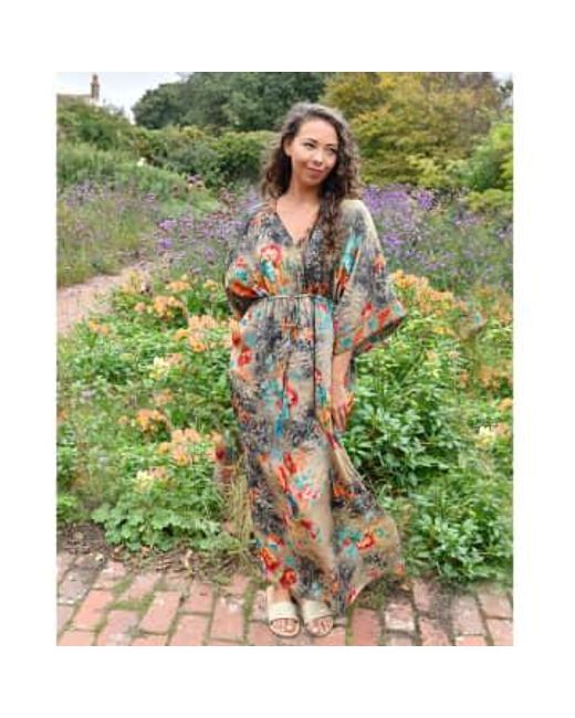 Powell Craft Multicolor 'merida' Colourful Floral Batwing Dress