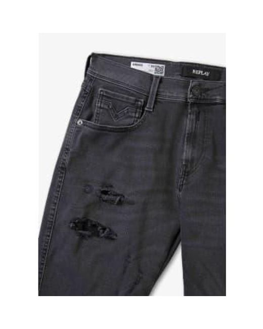 Replay Gray S Anbass Hyperflex Original Broken & Repaired Slim Jeans for men