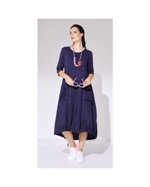 Cotton Dress With Contrast Top Panelpockets In di Naya in Blue