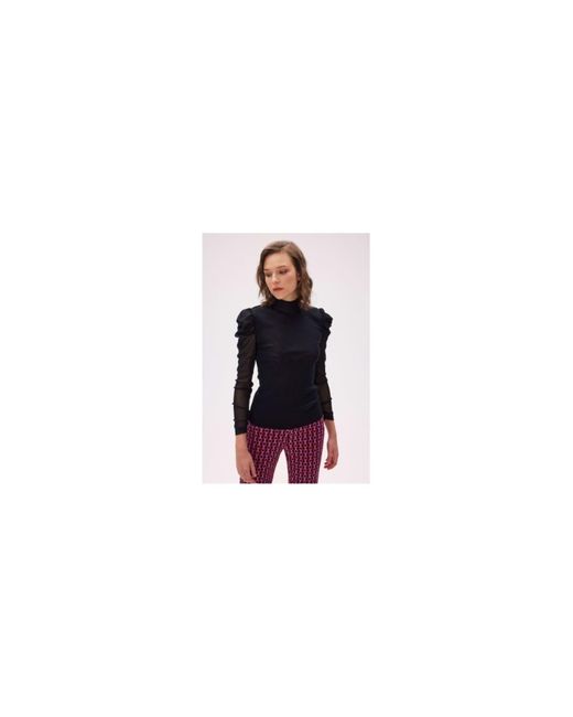 Diane von Furstenberg Multicolor New Remy Mesh Puff Sleeve Top Size: L, Col: Blac