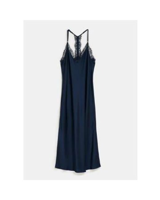 Essentiel Antwerp Blue Feist Slip Dress With Lace Trimmings Navy 34