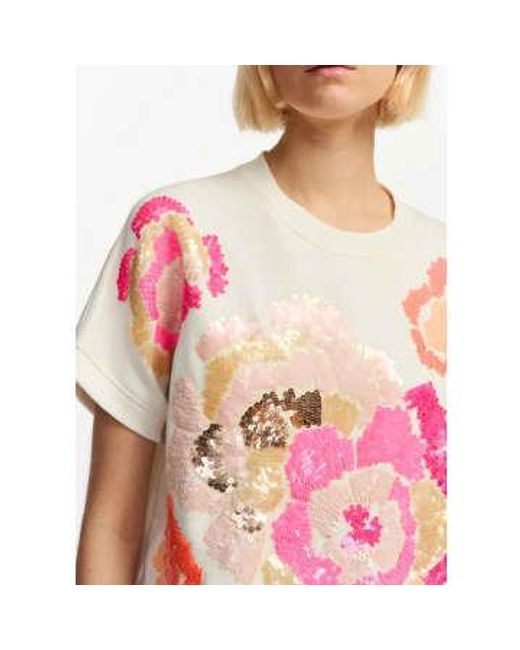 Essentiel Antwerp Pink Off Florally Sweatshirt With Sequin Embroideries