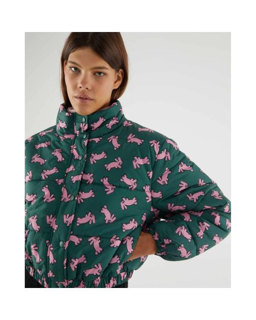 Compañía Fantástica Green Padded Cropped Rabbit Print Jacket