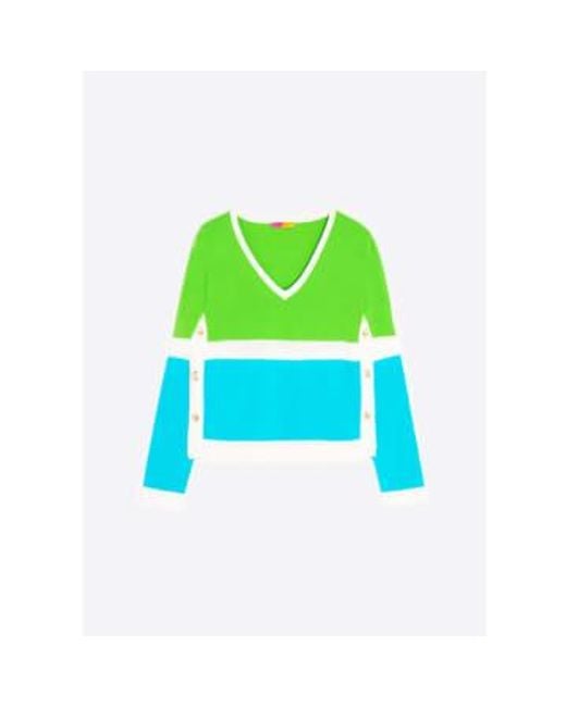 Vilagallo Green Colour Block Sweater , Blue & Ecru Xs