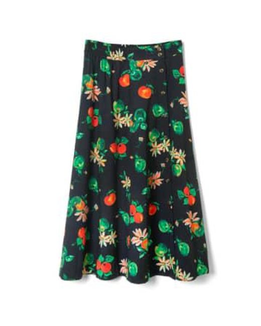 Damson Madder Green Lowrie Midi Skirt Apple Print M