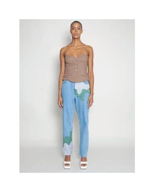 High Waisted Organic And Recycled Melt Patch Jeans di FANFARE in Blue