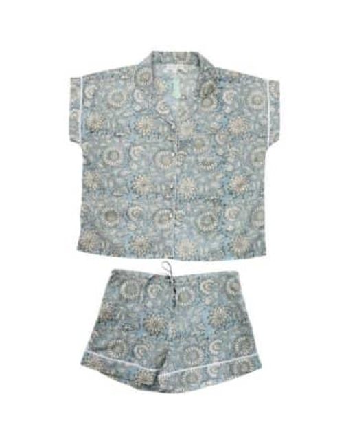 Powell Craft Gray Cornflower Floral Short Pyjama Set S/m