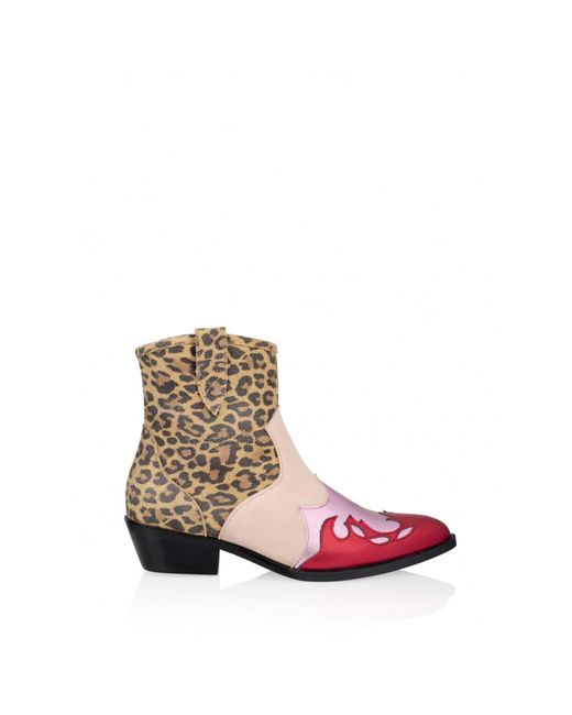 Dwrs Label Short Red Lucca Leopard Western Boots in Pink | Lyst