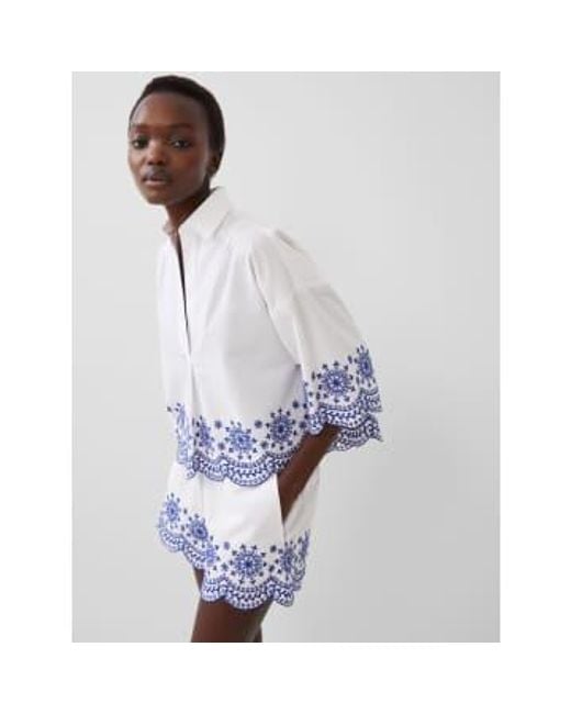 French Connection Blue Rhodes Alissa Cotton Embroidered Shorts-linen -79waq