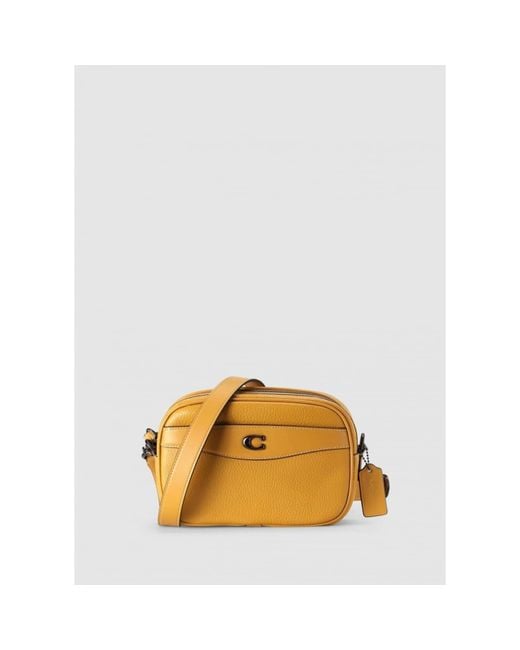 COACH Metallic Flax Yellow Leather Camera Cross-body Bag