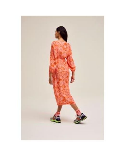 CKS Orange Bright And Pink Print Dorisa Midi Dress Medium