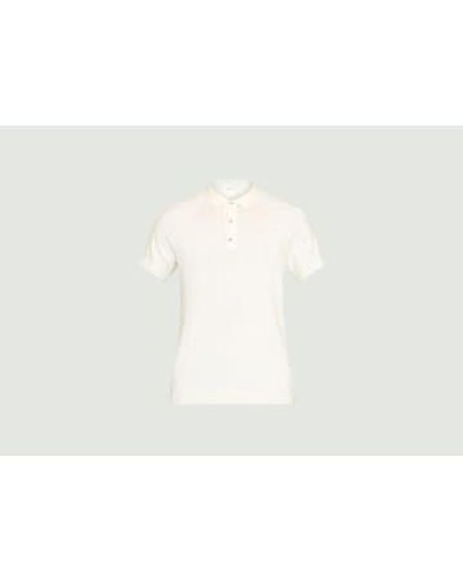 Knowledge Cotton White Regular Short-sleeved Striped Knit Polo Shirt S for men