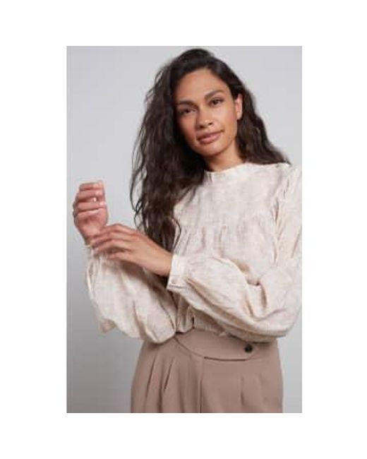 Yaya Natural Birch Blouse With High Neck And Balloon Sleeves