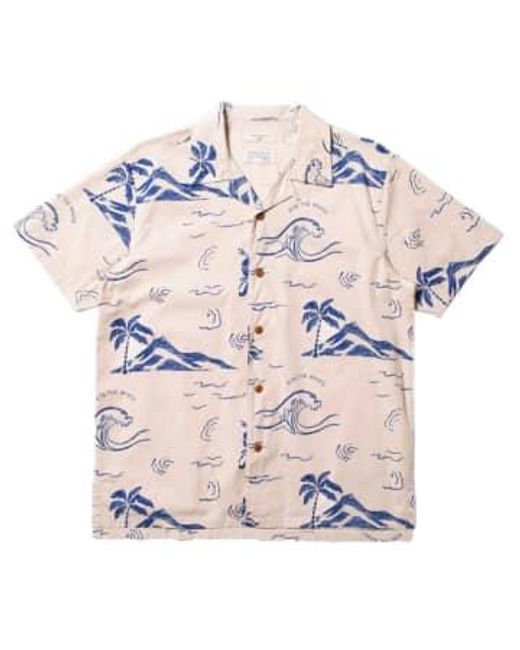 Nudie Jeans Blue Arvid Waves Hawaii Shirt Ecru / M for men