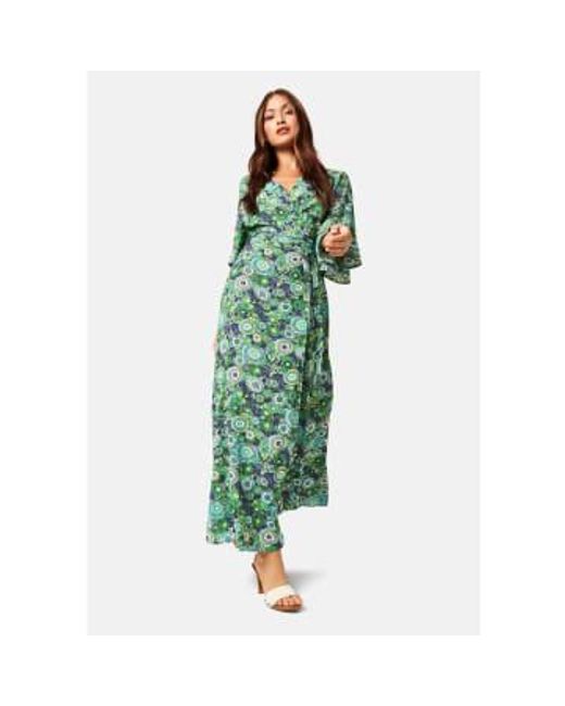 Traffic People Green Floral Attic Wrap Dress In Polyester