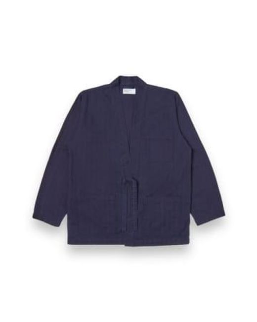 Universal Works Blue Tie Front Jacket Herringbone 30684 Indigo for men