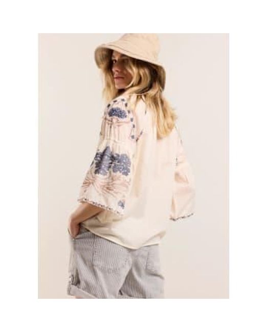 Summum White Boho Blouse With / Beige Embroidery 36