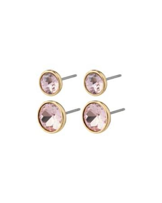 Pilgrim Metallic Callie Crystal Earrings /gold Pink/gold / Os