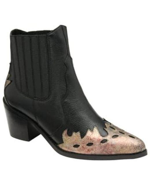 Ravel Black Galmoy Leather Boot With Metallic Foil Uk 6