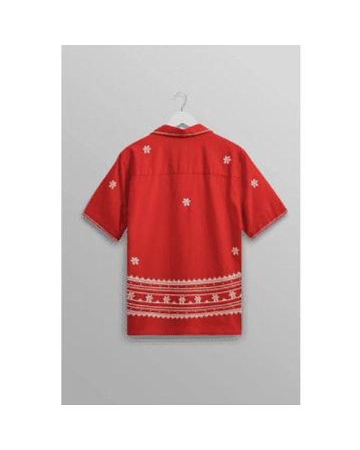 Wax London Red Didcot Shirt And Ecru Daisy Embroidery Xs for men