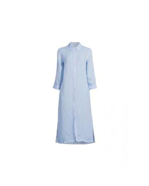 120% Lino Blue 120% Leinen Buttom Up Crop Sleeve Tie Taille Midi Kleidergröße: 10, col: b