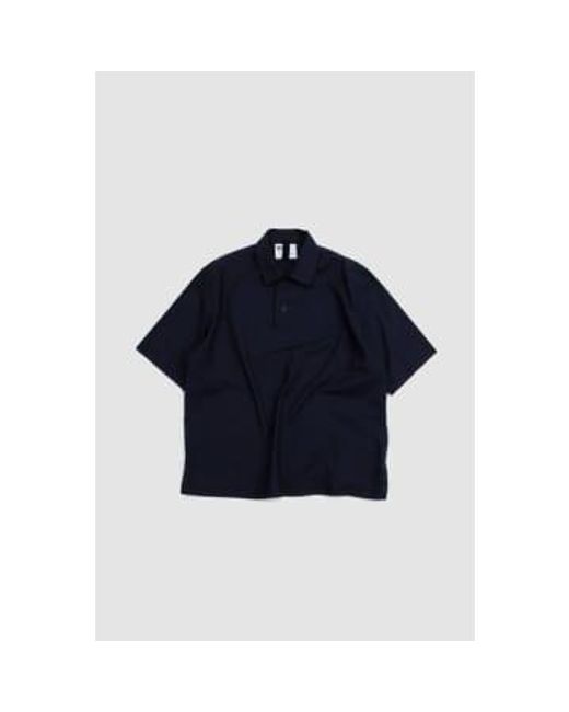 Offset Placket Polo Textured Cotton Ink di Margaret Howell in Blue da Uomo