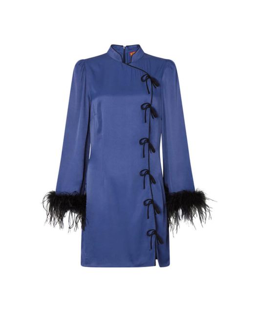 Kitri Blue Naomi Navy Satin Feather Mini Dress