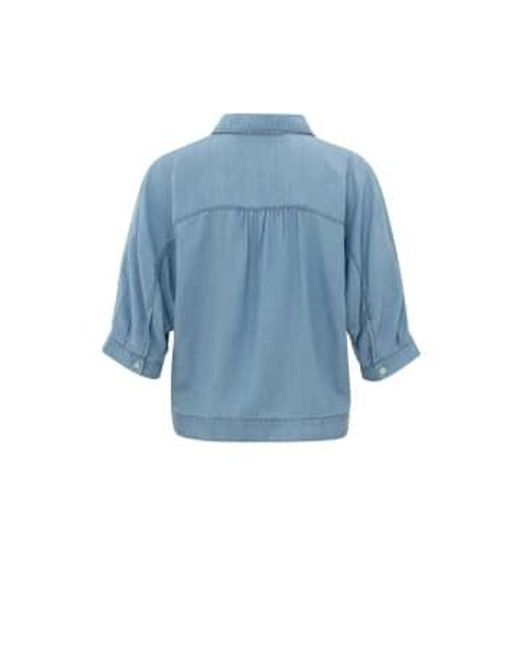 Yaya Blue Chambray Batwing Top With V Neckline
