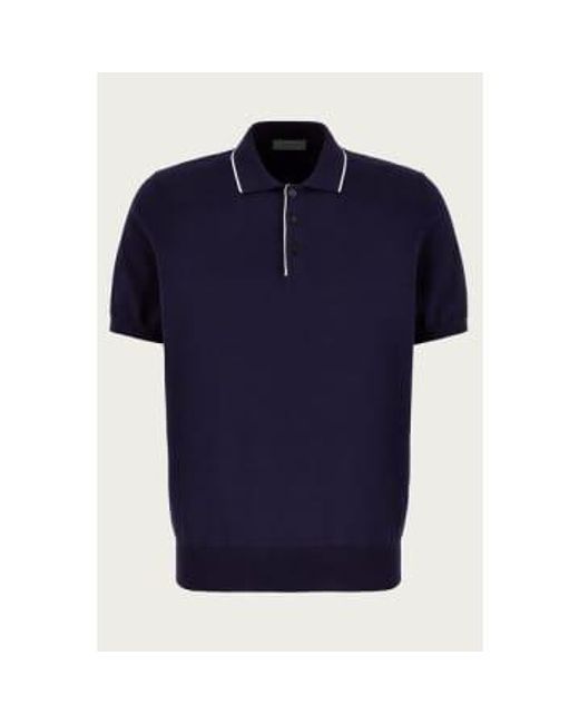 Canali Blue Navy & White Knitted Shaved Cotton Polo Shirt C0997-mk01148-300 48 for men