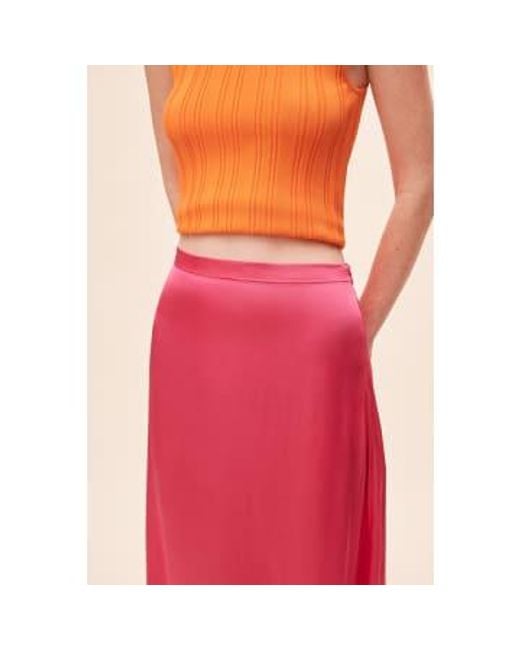 Suncoo Pink Fun Satin Plain Midi Skirt