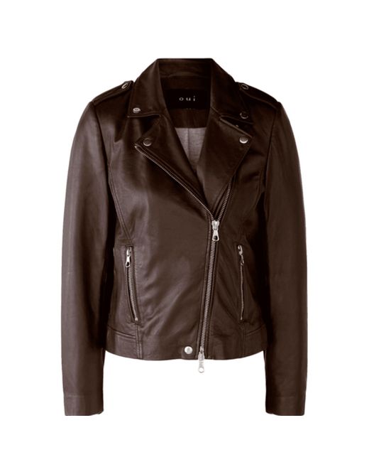 Ouí Dark Brown Leather Liberty Biker Jacket | Lyst