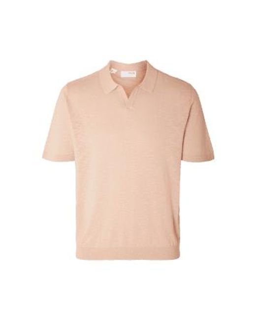 SELECTED Natural Berg Linen Ss Knit Open Polo Xs for men