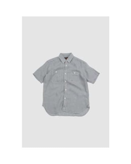 Beams Plus Gray Ss Linen Work Shirt Stripe L for men