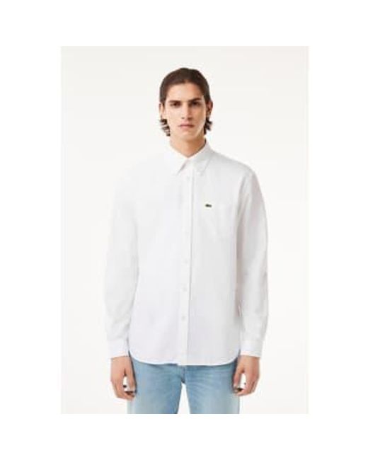 Camisa oxford algodón algodón ajuste hombres hombres Lacoste de hombre de color White