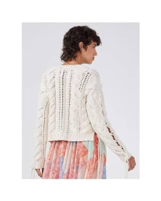 Hayley Menzies White Hayley Zies Cotton Cable Lace Up Cardigan