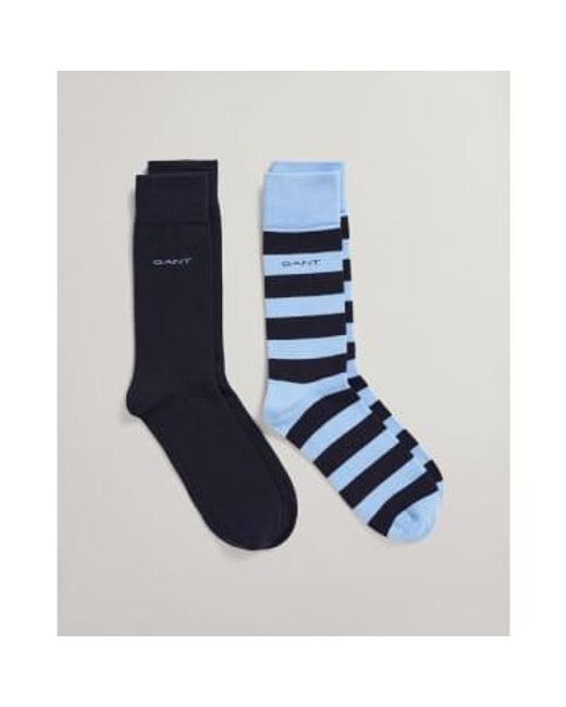 Gant Blue Pack Of 2 Navy And Capri Barstripe Solid Socks U.k 6-8 for men