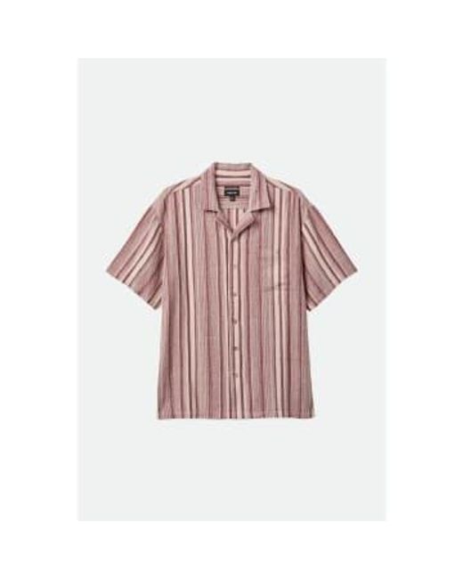 Brixton Pink Cranberry Juice And Off Stripted Bunker Seersucker Camp Collar Woven Shirt M for men