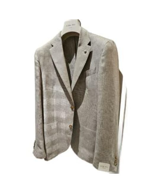 L.b.m. 1911 Gray Beige Check Slim Fit Wool And Linen Blend Jacket 42328/1 48 for men