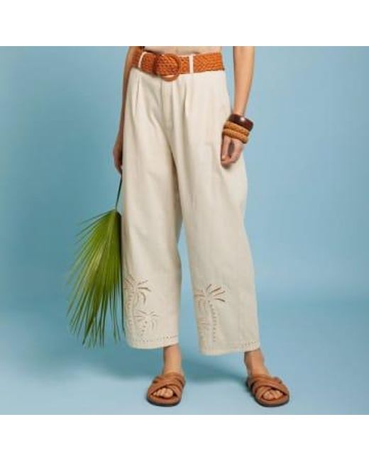 Pantalones bordado palmera MEISÏE de color Natural