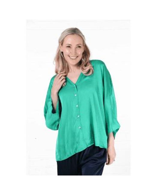MSH Green Oversized Button Down Silk Textured Blouse