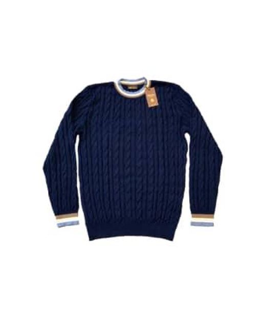 Stenstroms Blue Merino Wool Cable Knit Crew Neck With Trim Detail for men