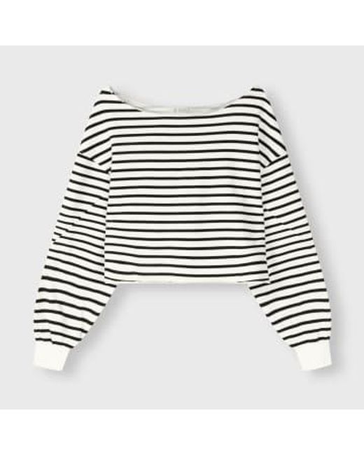 10Days Black Cropped Boat Neck Sweater Stripes